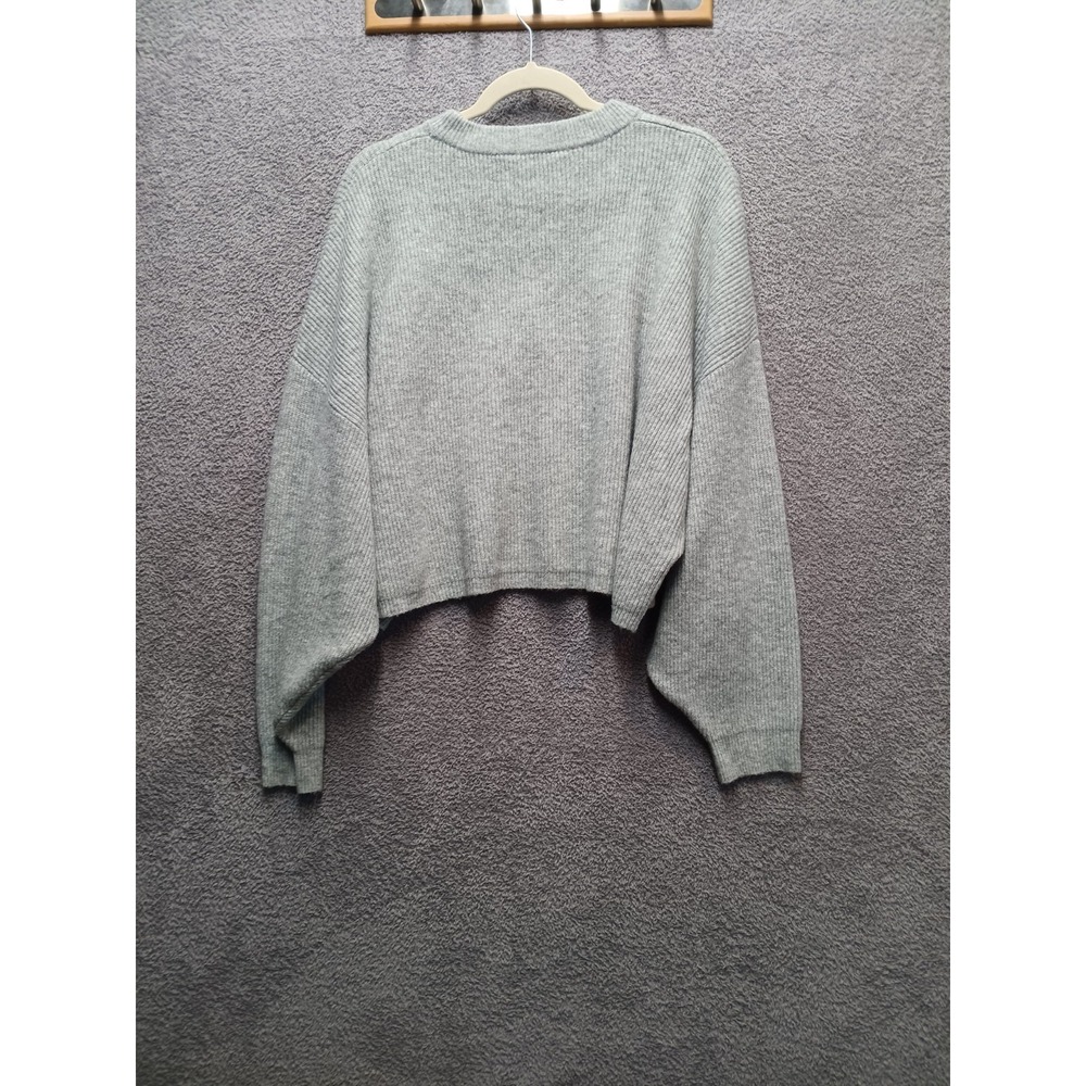 Miss Selfridge Cropped Knit Sweater Women L Gray Ribbed Long Sleeve Relaxed - Picture 4 of 6